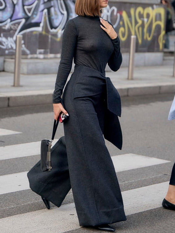 High Waisted Loose Asymmetric Solid Color Split-Joint Pants Trousers