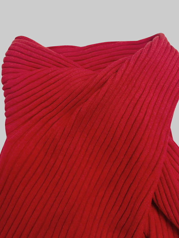 Loose Asymmetric Solid Color Split-Joint High Neck Sweater Tops