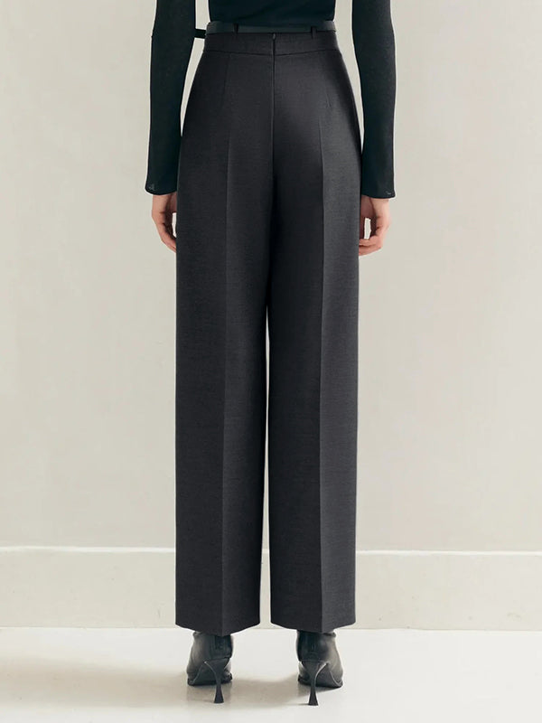 Column No Belt Solid Color Casual Pants Bottoms Trousers