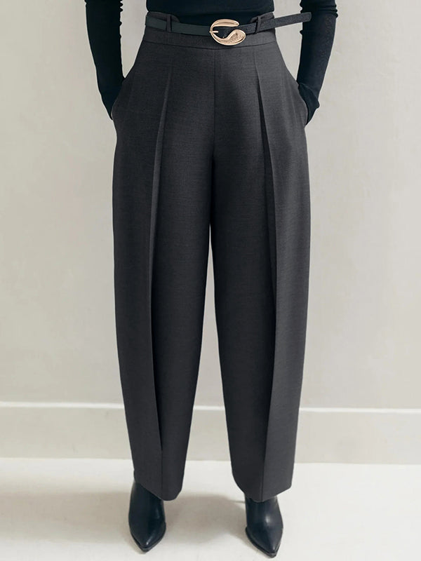 Column No Belt Solid Color Casual Pants Bottoms Trousers