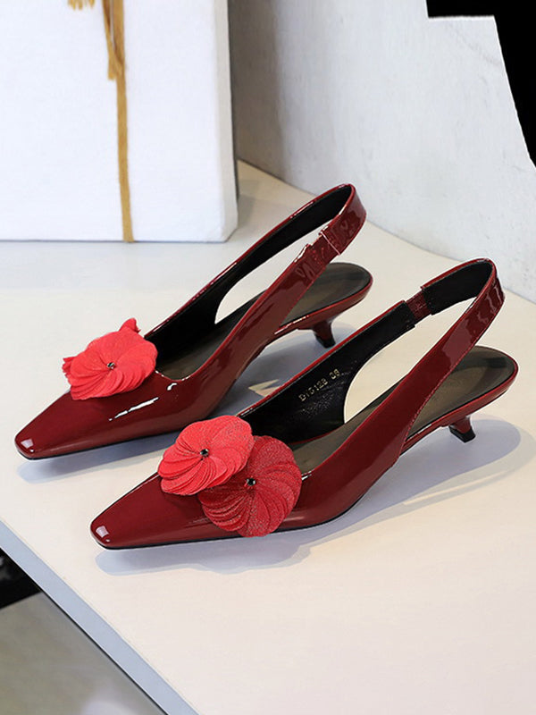 Elasticity Flower Shape Pointed-Toe Split-Joint Pumps Sling Shoes