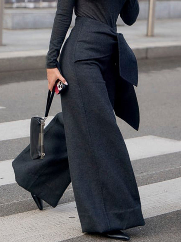 High Waisted Loose Asymmetric Solid Color Split-Joint Pants Trousers