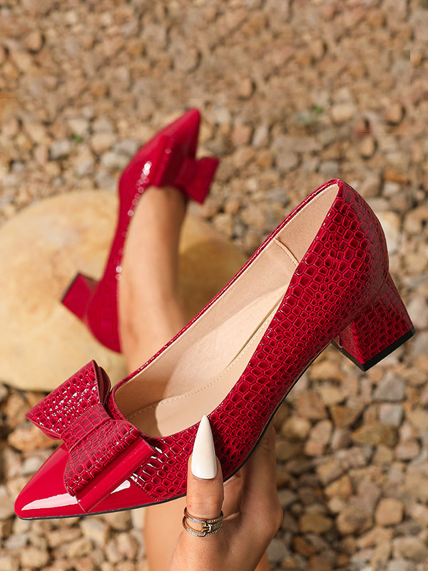 Bowknot Pointed-Toe Shiny Pumps