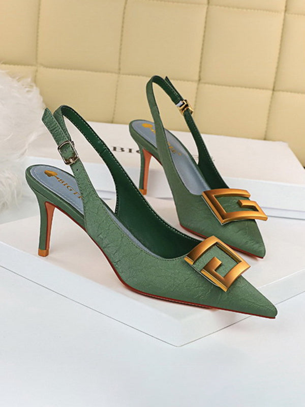 Belt Buckle Pointed-Toe Pumps Sling Shoes