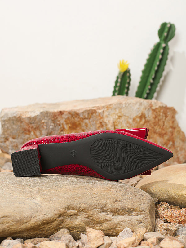 Bowknot Pointed-Toe Shiny Pumps