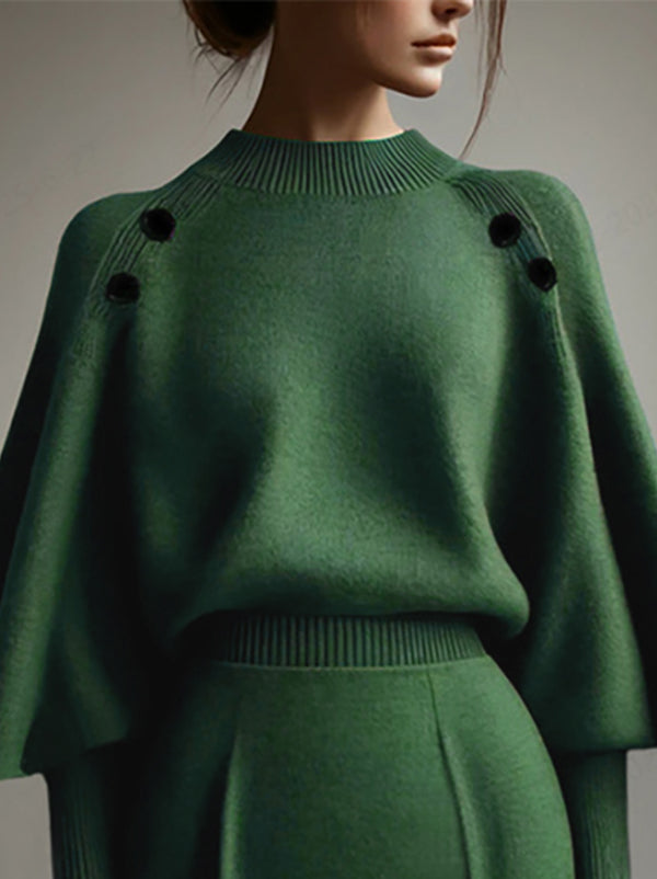 Long Sleeves Loose Buttoned Solid Color Mock Neck Pullovers Sweater Tops